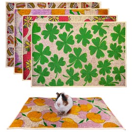 kathson 4 Pcs Guinea Pig Cage Liner Washable Small Animals Bedding Waterproof Super Absorbent Guinea Pig Training Mat Reusable Pee Pads for Hamster Rat Chinchilla Hedgehog Gerbil
