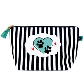 Brooke & Jess Designs Paw Janie Pouch Gifts for Women Striped Makeup Bags Cosmetic Bag Travel Toiletry Makeup Pouch Pencil Bag with Zipper Best Dog Cat Mom Birthday Mother Gifts