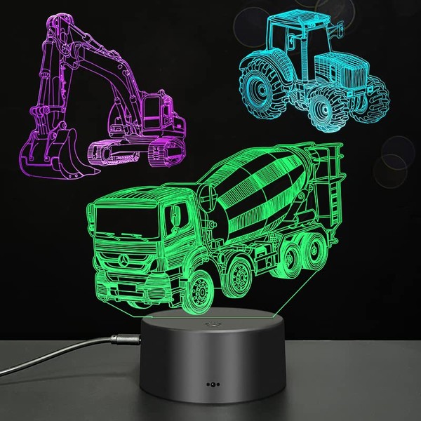 Xdorra Engineering Vehicle Truck Lamp, Office Decoration 3D Visual Car Night Lights 7 Colors USB Desk Lamp Gifts for Boys Kids Teens Child Friends