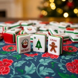Mahjong Terminology Blue Floral Christmas Tiles Set 30x23x13mm Acrylic 160 Tiles Santa Xmas Tree GiftColor: Blue Mahjong Bag Set