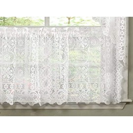 Sweet Home Collection Old World Style Floral Heavy Lace Kitchen Curtain, 24" Tier, Hopewell White