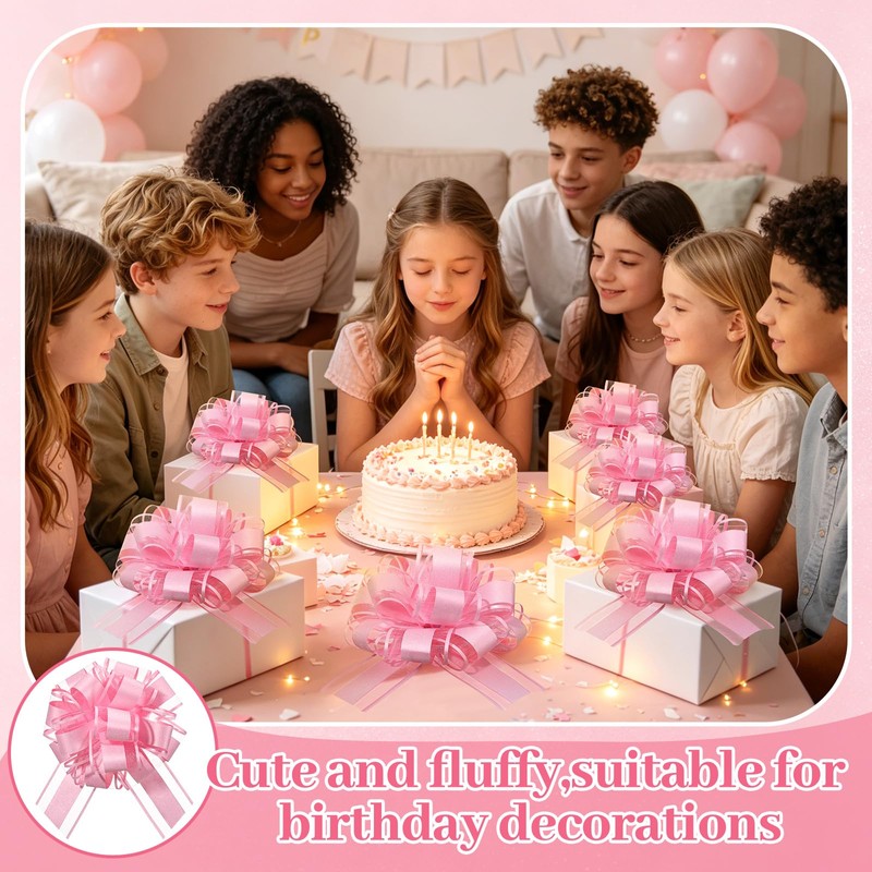 12 PCS 6'' Shimmering Light Pink Gift Bows Large Bows