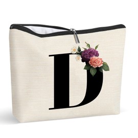 Bolsa de maquillaje con inicial personalizada, bolsa de maquillaje para cosméticos con letras A-Z, bolsa de maquillaje de viaje, monograma, regalos para mujeres, D, Bolsa de cosméticos personalizada