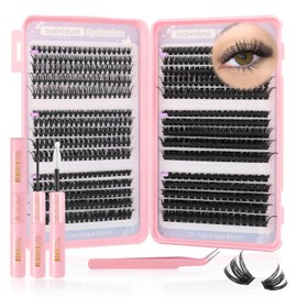 Sixstarhair Cluster Lashes Kit 580Pcs Individual Eyelashes with Bond and Seal D Curl Cluster Lashes Book 8-16mm Wispy Lash Clusters Natural Look DIY Eyelash Extension Kit (30D+40D+50D+60D+80D+100D)
