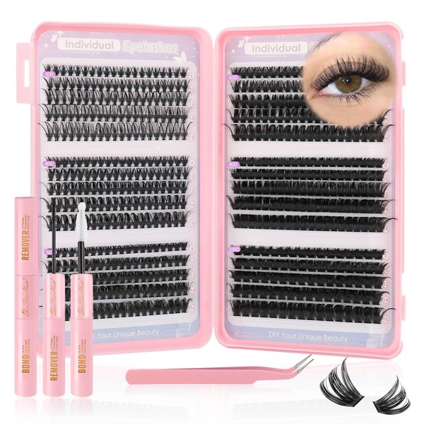 Sixstarhair Cluster Lashes Kit 580Pcs Individual Eyelashes with Bond and
