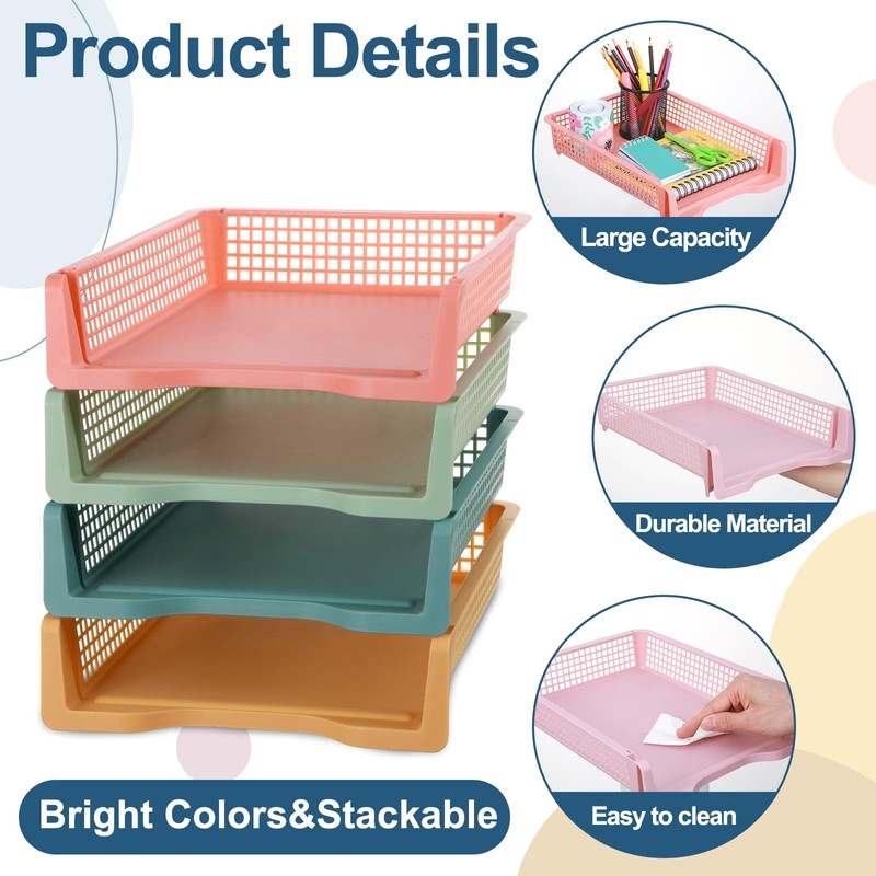 8 Pack Boho Plastic Turn in Paper Trays for Classroom