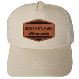 South St. Paul Minnesota City Retro Souvenir Trucker Hat Unisex Mesh Back Snapback with Engraved Leather Patch Cream