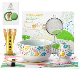 TEANAGOO Matcha Schneebesen Set,7 Stück Matcha Set Weiß,Zeremonie Matcha Set,Matcha Tee Set zur Zubereitung von Milchkaffee,Keramik Schale(chawan) mit Ausguss und Schneebesen, Matcha Liebhaber