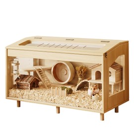 HOTAMO Wooden Hamster Cage with Acrylic Board Base, 31.5"