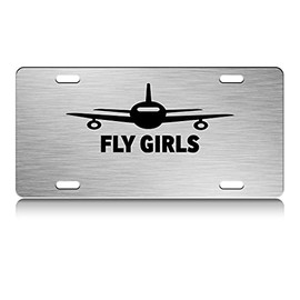 Press Fans - Fly Girls Aviation Pilot S.Steel Car SUV Truck License Plate Decorative Tag Chrome-D#a94