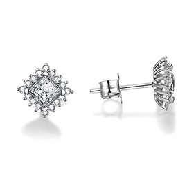 JXSJEW Classic four leaf clover series stud Earring 925 Sterling Silver Four leaf clover whith cubic zircon stud Earring for women Girls Wedding Birthday stud Earring (diamond)