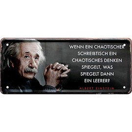 Blechschild Albert Einstein Spruch Zitat “WENN EIN CHAOTISCHER Schreibtisch EIN..” Deko Hängeschild Metallschild Schild Geschenk zum Geburtstag oder Weihnachten 28x12 cm