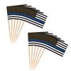100 Pcs American Thin Blue Line Flag US Police Topper Flag, Small Mini United States Military Police Toothpick Flags On Stick,Decorations Supplies For Army Party Events Celebration