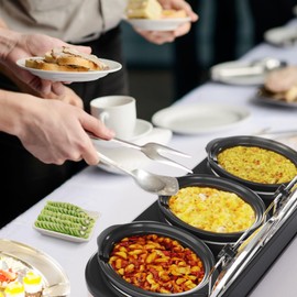 SUNVIVIPRO 3 * 1.5 Quarts Triple Slow Cooker, Buffet Server & Warmer with 3 Removable Ceramic Pots, 3 Adjustable Temp Settings & 3 Metal Lid Rests, Stainless Steel, Black