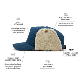 melin Odyssey Stacked Lumberjack Thermal, Medium Blue Denim, Winter Strapback Hat with Adjustable Ear Flaps, Cold-Weather Caps for Men & Women, Medium-Large