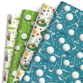 Golf Wrapping Paper 12 Sheets Golf Cart Bag Design Blue Green Golfing Gift Wrap Sports Wrapping Paper Golf Themed Gifts for Birthday,Holiday - 20" x 28"
