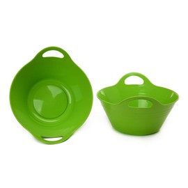 Mintra Home Plastic Bowls with Handles (1.8L Medium 2pk, Green)