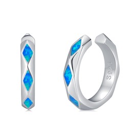 Opal Ear Cuff 925 Sterling Silver Blue Opal Ear Cuffs Opal Ear Clip Jewellery Gifts for Women Girls Adjustable Cartilage Cuff Earrings, Silver