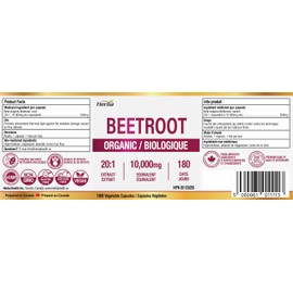 Herba 10,000mg Organic Beet Root Supplement – 180 Capsules | 20:1 Beet Root Powder in Capsule | Nitric Oxide Supplements for Men & Women | Made in Canada | Herba