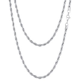 FOCALOOK Silver Chain Mens Twist Rope Chain 20inch 3mm Thick Stainless Steel No Tarnish Necklace Chain for Brother