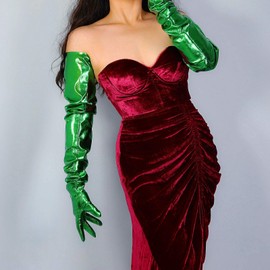 DooWay 2020 Fashion Super Long Leather Gloves for Women Oversized Loose Shoulder Length PU 35 Inches (Electric Green)