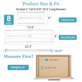 Vtopmart 8 Pack Drawer Dividers for Clothes, 6" High 12.8"-22.3" Adjustable Expandable Dresser Drawer Organizer, Clear Plastic Separators for Dresser, Baby Clothing, Underwear, Cosmetic, Toiletries