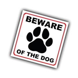 Cute Beware of the Dog Waterproof Vinyl Sticker - Guard Dog Sign - 100mm x 100mm