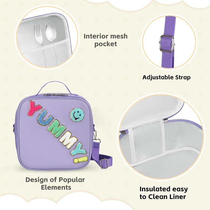 Kids Lunch Box Insulated Reusable Lunch Bag, Purple - Yummy
