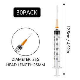 Pack of 30 Syringes 2.5 ml Plastic Syringe with Needles with Caps, Plastic Tube Syringes, Disposable Syringes Small, Dosing Syringe Liquid Syringe for Hobby and DIY, Individually Sealed Packaging