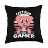 Pig with Gamer Headset Gaming Pig Certified Gamer Throw Pillow