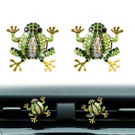 Rislobx 2Pcs Tree Frog Air Freshener Vent Clip, Cute Air Diffuser Clips, Bling Rhinestone Car Outlet Decor, Frog Car Accessories for Women