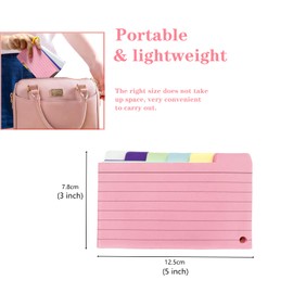 Tabbed Flash Cards 300Pcs Colourful Index Cards Revision Cards with 8 Binder Rings Lined Flashcards Note Taking Cards for Office School to Do List Notebook