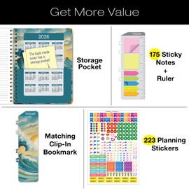 HARDCOVER 2025 Planner, 8.5"x11": 14 Months (November 2024 - December 2025), Daily Weekly Monthly Planner, Yearly Agenda, Bookmark, Pocket Folder and Sticky Note Set (Ocean Waves)