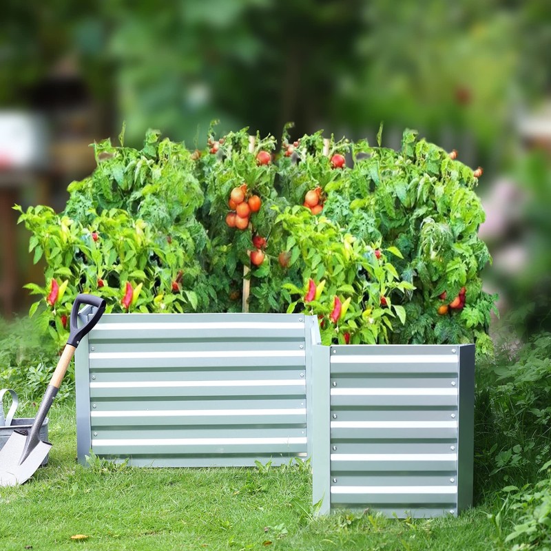 LuxenHome L-Shaped Galvanized Steel Raised Garden Bed