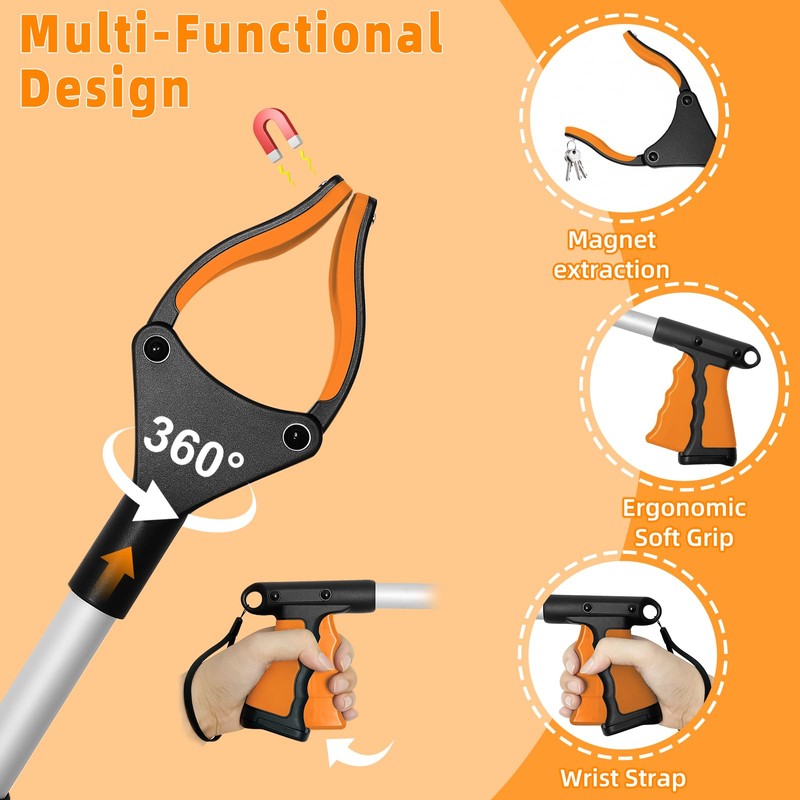 110cm/43” Litter Picker Grabber Stick with Magnetic Head, Ergonomic Handle