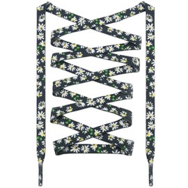 DANHUA Colored Printed Flat Shoelaces: 2 Pair Patterned Shoe Laces for Sneakers, 19 Black White Flowers, 63Inch (160CM)