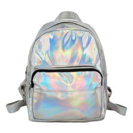APOSITV Women's Backpack, Metallic, Small, Silver, Pink, Glitter, Lightweight, Hologram (Pink Metallic)