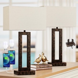 22" Tall Living Room Lamps for Night Stands - Touch Bedside Lamp with USB C+A, 3 Way Dimmable Bedroom Lamps for End Tables Set of 2, Modern Night Stand Lamps for Bed Side(Beige&Brown)