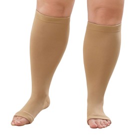 LOFIR Medical Compression Socks for Women Men: Open Toe Knee High Thick Calf Plus Size Support Stockings Firm 20-30 mmHg Class 3 Gradient Compression Socks Black Skin Colour 1 Pair, colour