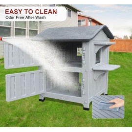 Rockever Plastic Insulated Outdoor Cat House with Escape Door, 2 Story Waterproof Cat House for Outdoor Cats for Feral Cats, Elevated Outside Cat Shelter, Clean and Assemble Easily