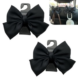 2PCS Car Seat Headrest Hooks, Car Purse Hook for Car, Car Hooks, Cute Bow Car Rear Seat Storage Hooks, Car Seat Storage Bag Hooks, Interior Decorating Accessories for Purses, Bags, Umbrellas (Black)