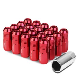 Auto Dynasty M12 x 1.5 Closed End Aluminum Alloy Wheel Lug Nuts + 1 X Deep Drive Extension, Red, 20-Piece