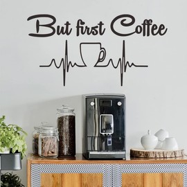 BooDecal But First Coffee Kitchen Drink Lover Morning Decals Stickers Art Mural Home Decor Coffee Wall Decals Vinyl Stickers Funny Quotes Coffee Bean Coffee Cup Shop Bar Decor 22.5 x 11.8 inches
