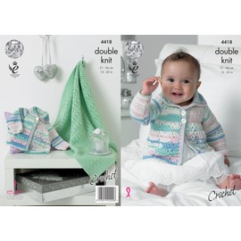 King Cole Baby Double Knit Crochet Pattern Lace Effect Coat & Blanket Cherished DK (4418)