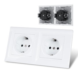 Klarlight Double Socket Flush-Mounted 16 A, EU Standard Socket Flush-Mounted Wall Socket, Flush-Mounted Double Socket - 2 Compartments, Flush-Mounted Sockets, White for Homes, Offices, Hotels