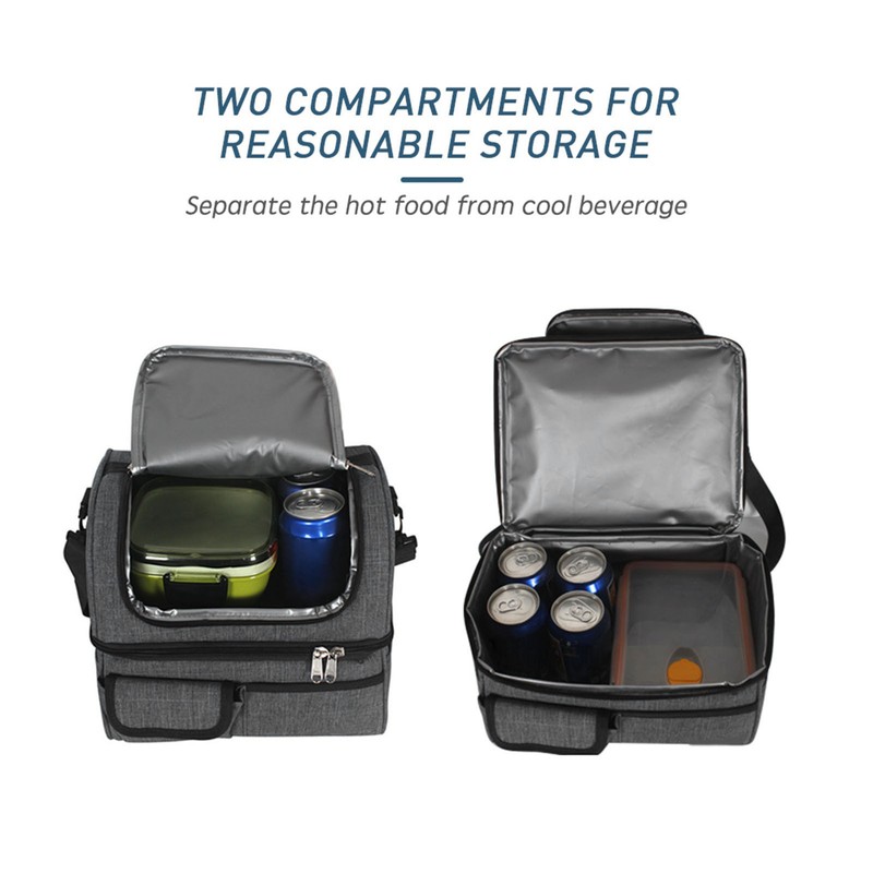 Dual Compartment Insulated Cooler Bag Waterproof Leakproof Lunch Bag Box