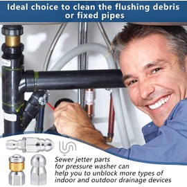 QOOWFEANIG 3Pack Sewer Jetter Nozzle for Pressure Washer, Drain Cleaning Nozzle Tips Kit for Drain Jetting Hose Stainless Steel, Rotating Button Nose with 1/4'' Quick Connect, 5000 PSI