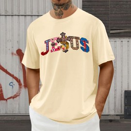 Cayxatiu Christian Shirts for Men Jesus Faith Cross Shirt God Religious Tshirts Inspirational Oversized Graphic Y2k Tees Tops(Apricot,M)