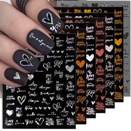 3D Holographic Laser Heart Nail Stickers Valentine's Day Nail Art Stickers for Nail Designs Valentine Nail Decals for Nail Art Supplies Heart Stickers for Nails DIY Love Letter Sticker Nails for Women
