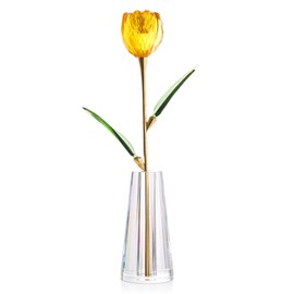 RONG KRISTO Crystal Tulip Collectible Figurines Glass Flower with Vase Artificial Flowers Home Decor Gift for Women Mom（Yellow）